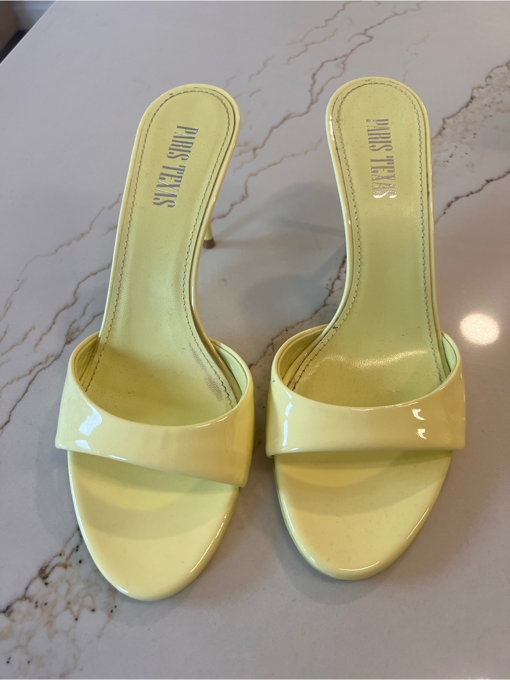 Paris Texas Lemon Patent Slide Heels